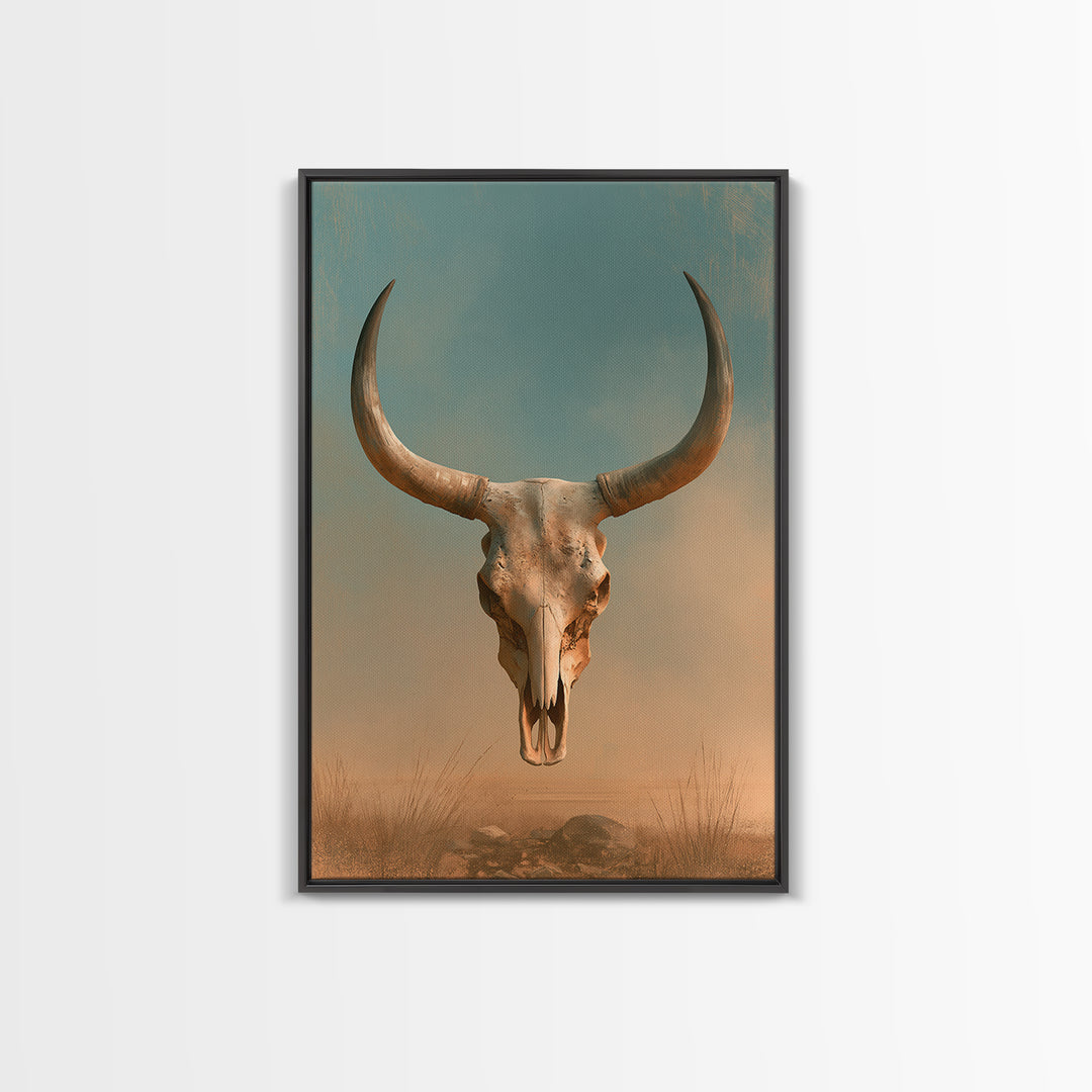 Sun Bleached Longhorn Skull Still Life Canvas Print, Southwestern Art, Tapestry Wall Art, Southwestern Decor, Fine Art, Mesa, SOU-2x3-65