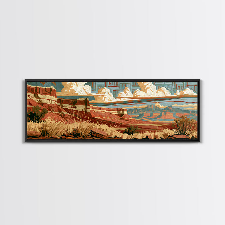 Abstract Canyon Layers Framed Canvas Print, Southwestern Art, Tapestry Wall Art, Southwestern Decor, Oil Painting, Mesa, SOU-3x1-58