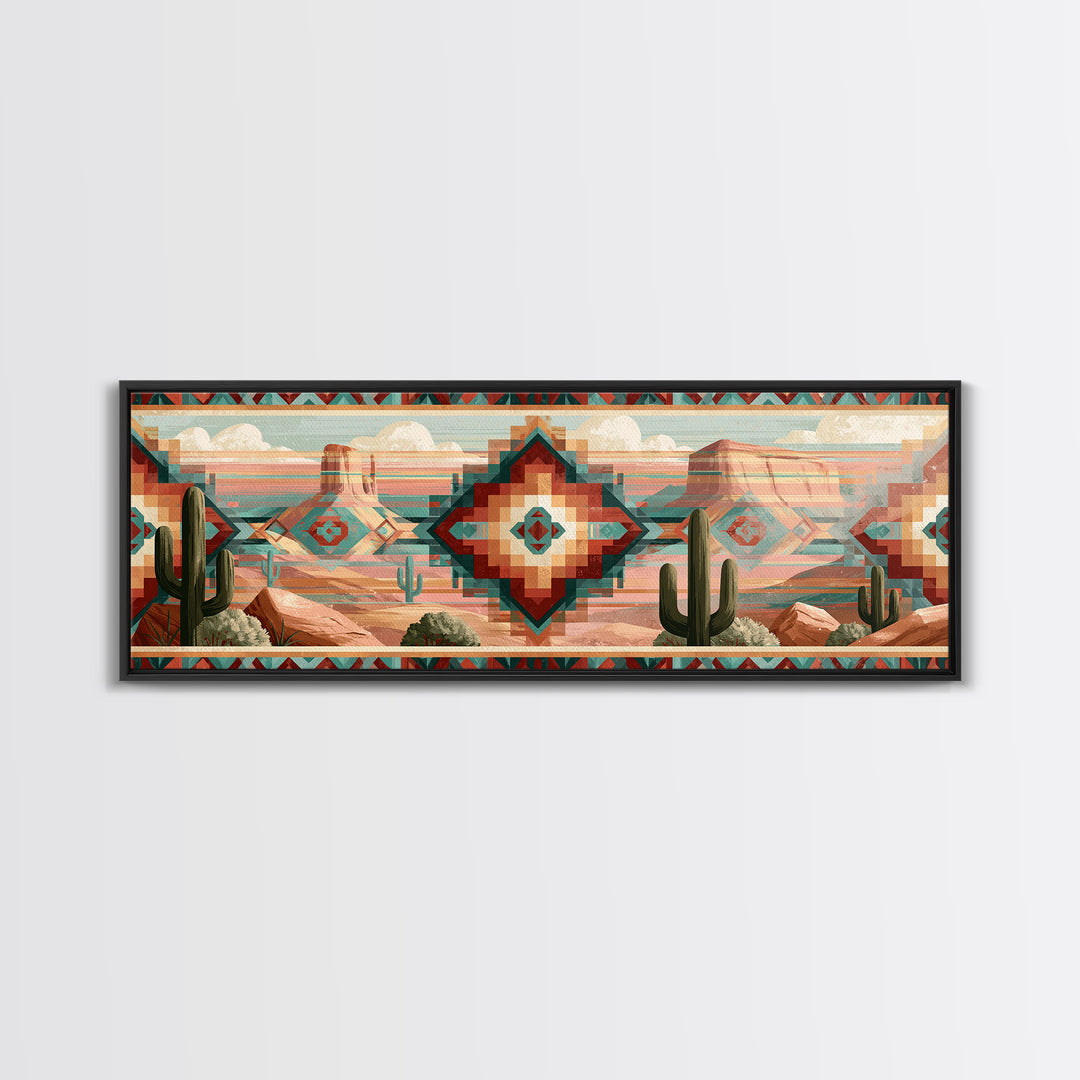 Navajo Geometric Pattern Canvas Print, Southwestern Art, Oil Painting, Southwestern Decor, Fine Art, Mesa, Oil Paintings, SOU-3x1-92