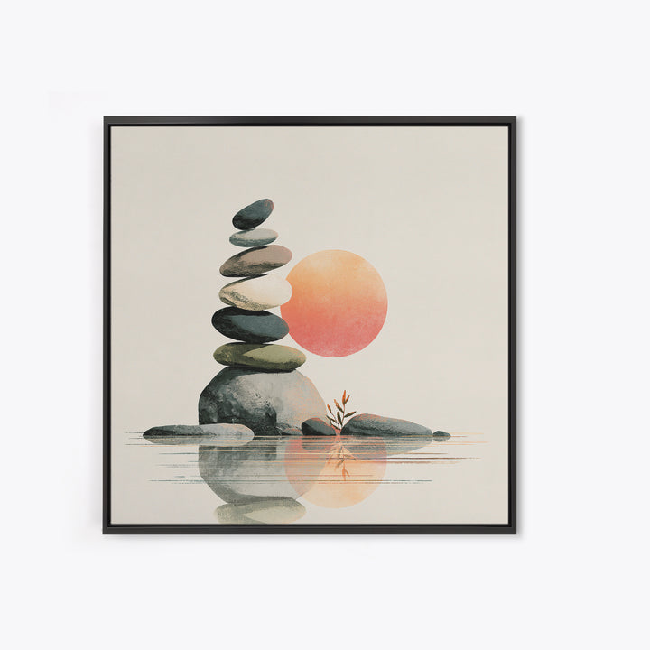 Stacked Stones Beside Calm Water Framed Canvas Print, Spa Art, Modern Decor, Spa Decor, Fine Art, Serenity, Wall Decor, SPA-1x1-1