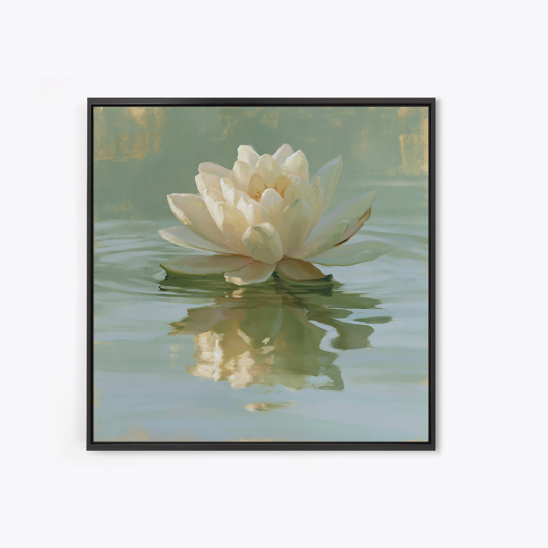 Lotus Flower Floating on Still Pond Framed Canvas Print, Spa Art, Wildlife Wall Art, Spa Decor, Serenity, Minimalist Decor, SPA-1x1-100