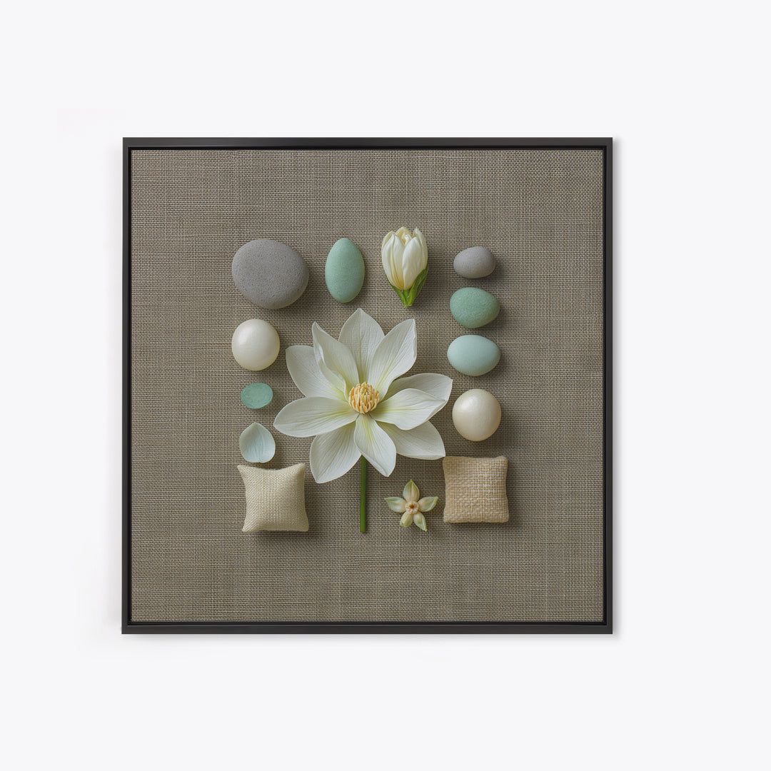 Single White Flower on Linen Ground Canvas Print, Spa Art, Gallery Decor, Spa Decor, Fine Art, Serenity, Wall Art, Home Decor, SPA-1x1-17
