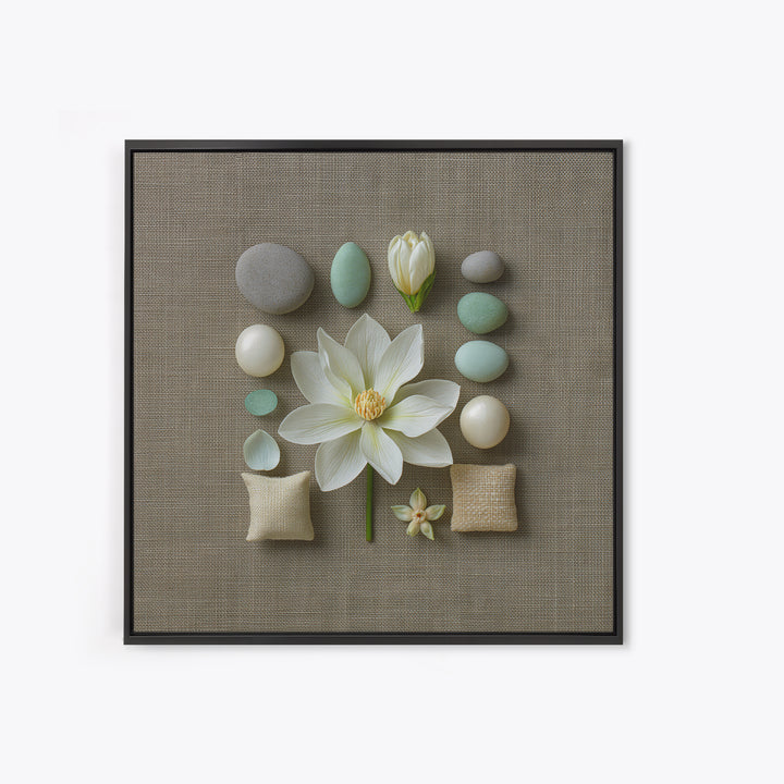 Single White Flower on Linen Ground Canvas Print, Spa Art, Gallery Decor, Spa Decor, Fine Art, Serenity, Wall Art, Home Decor, SPA-1x1-17