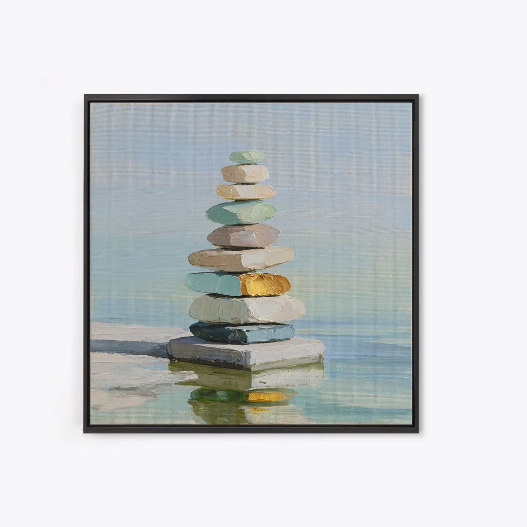 Stacked Stones Beside Calm Water Canvas Print, Spa Art, Art Print, Spa Decor, Fine Art, Serenity, Botanical Art, Nature Prints, SPA-1x1-25