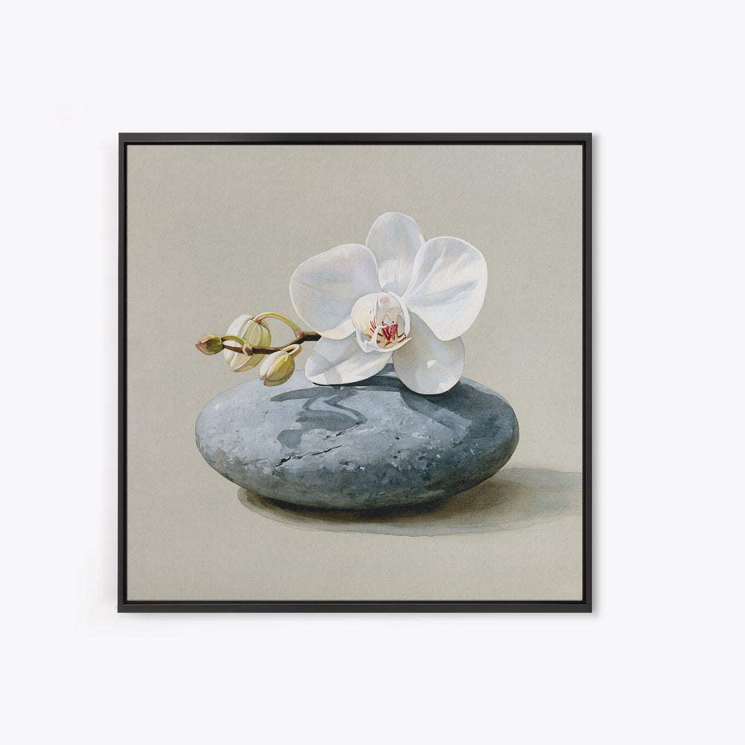 White Orchid on Smooth Gray Stone Canvas Print, Spa Art, Tarot Card Art, Spa Decor, Fine Art, Serenity, Textured Painting, SPA-1x1-26