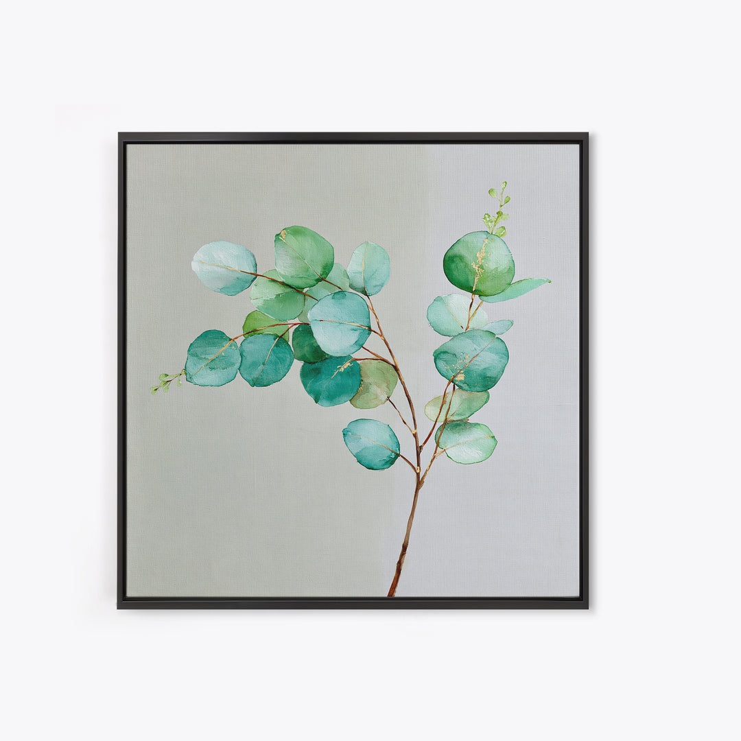 Eucalyptus Branch in Soft Green Watercolor Framed Canvas Print, Spa Art, Fine Art Photography, Spa Decor, Oil Painting, SPA-1x1-27