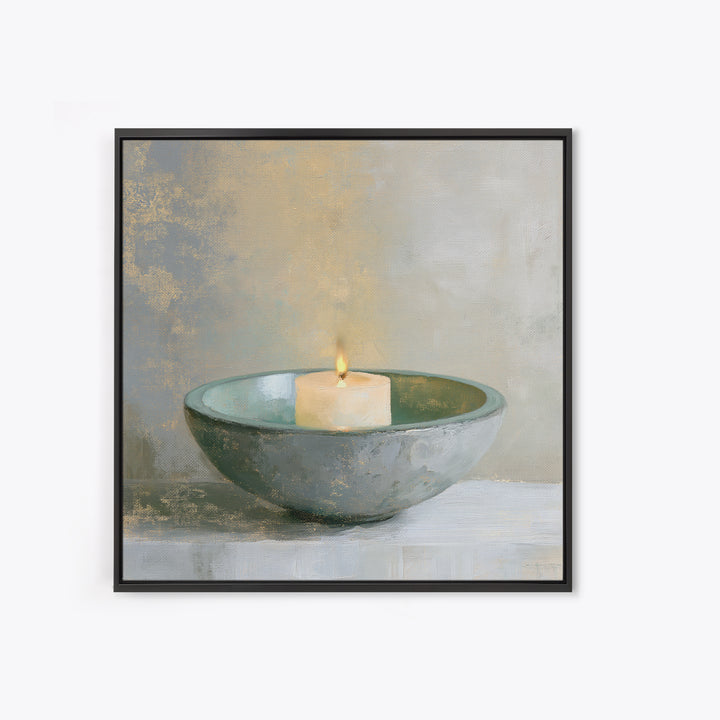 Warm Candle Flame Framed Canvas Print, Spa Art, Textured Painting, Spa Decor, Abstract Art, Serenity, Travel Poster, SPA-1x1-33