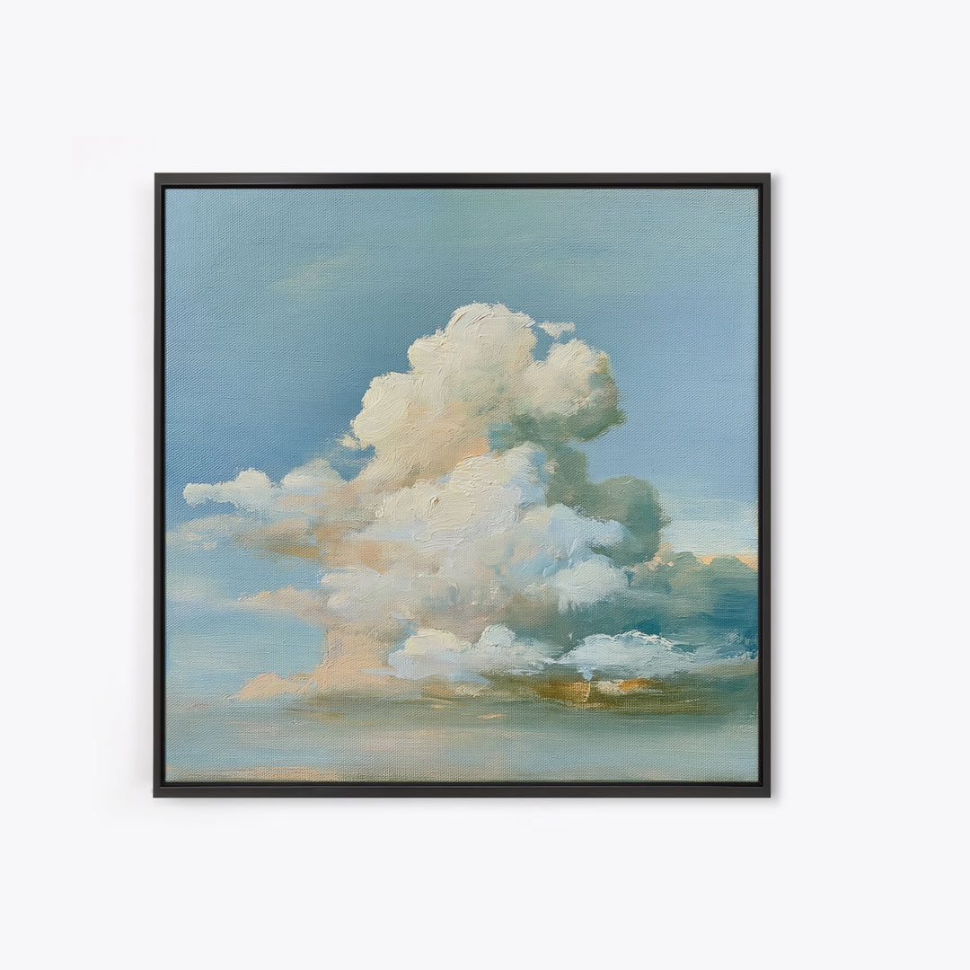 Soft Cloudscape in Cream and Sage Framed Canvas Print, Spa Art, Boho Decor, Spa Decor, Oil Painting, Serenity, Printable Art, SPA-1x1-37