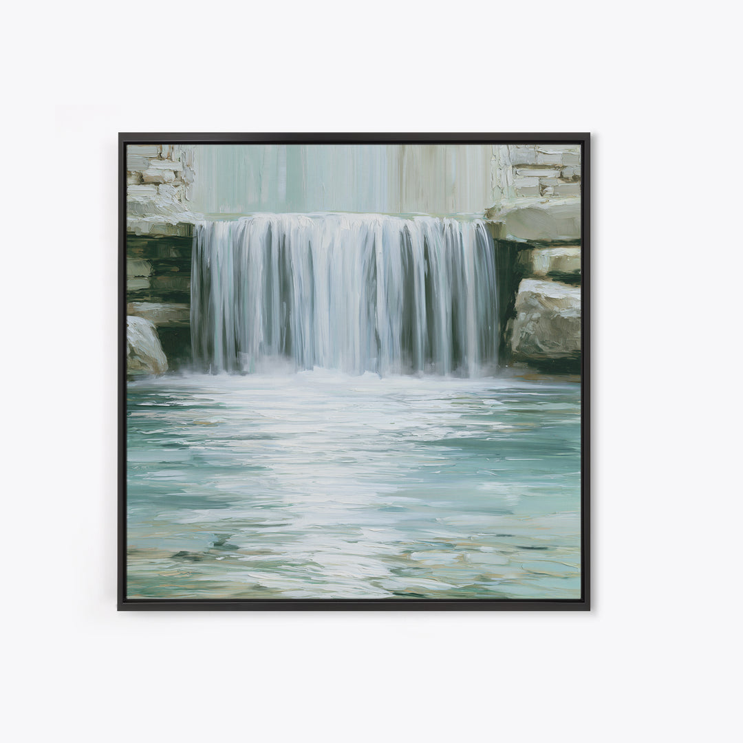 Serene Waterfall with Mist Framed Canvas Print, Spa Art, Dog Canvas, Spa Decor, Abstract Art, Serenity, Art Print, Room Decor, SPA-1x1-42