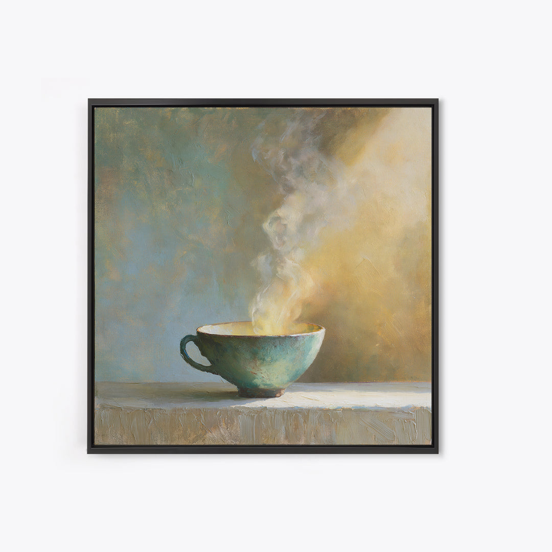 Tea Bowl and Steam Still Life Framed Canvas Print, Spa Art, Esthetician Decor, Spa Decor, Fine Art, Serenity, Room Decor, SPA-1x1-46