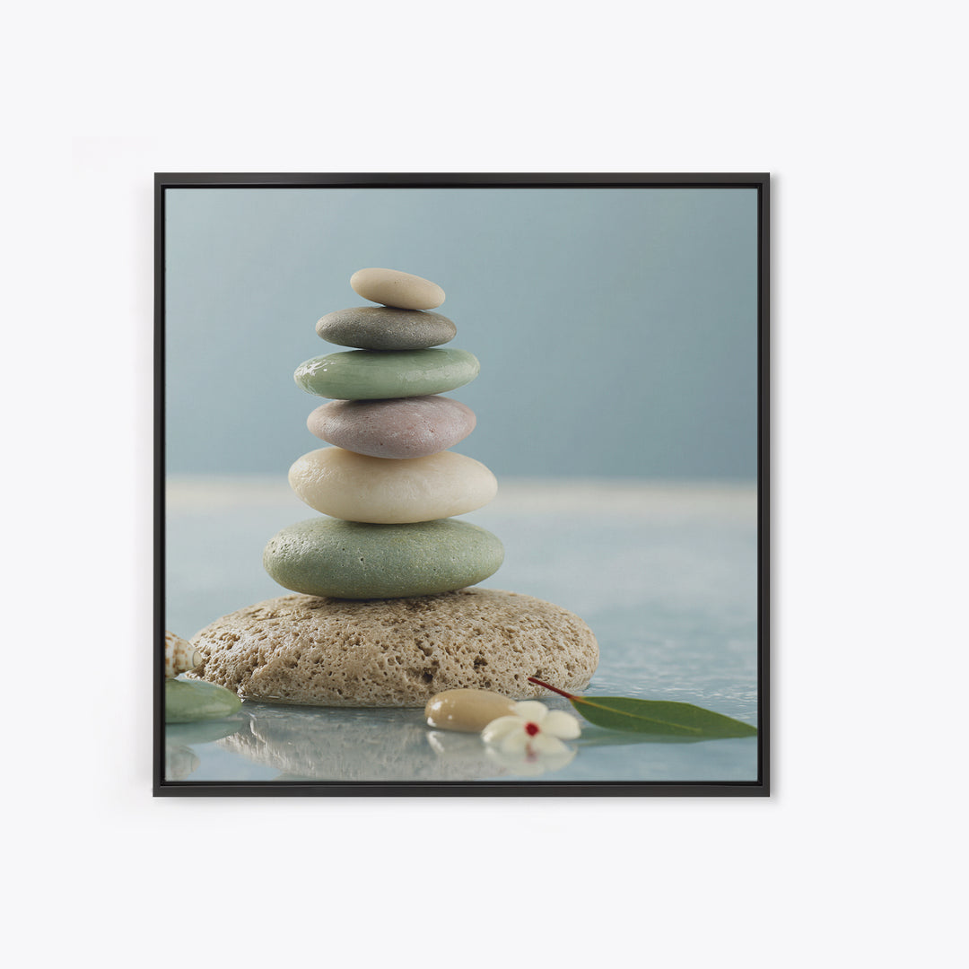 Stacked Stones Beside Calm Water Canvas Print, Spa Art, Art Print, Spa Decor, Fine Art, Serenity, Botanical Art, Nature Prints, SPA-1x1-49