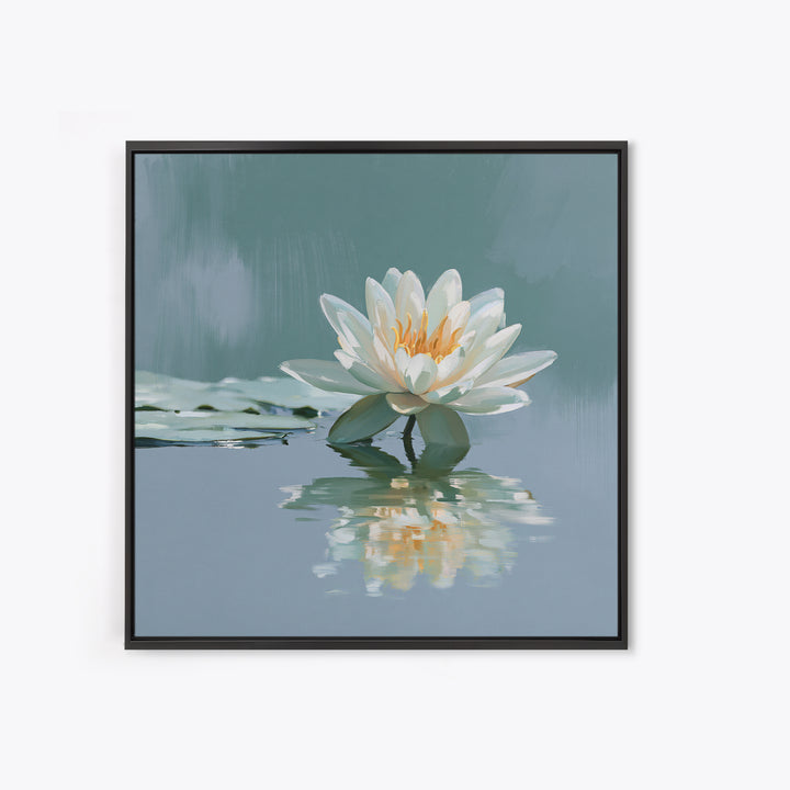 Lotus Flower Floating on Still Pond Framed Canvas Print, Spa Art, Animal Art, Spa Decor, Watercolor Art, Serenity, SPA-1x1-52