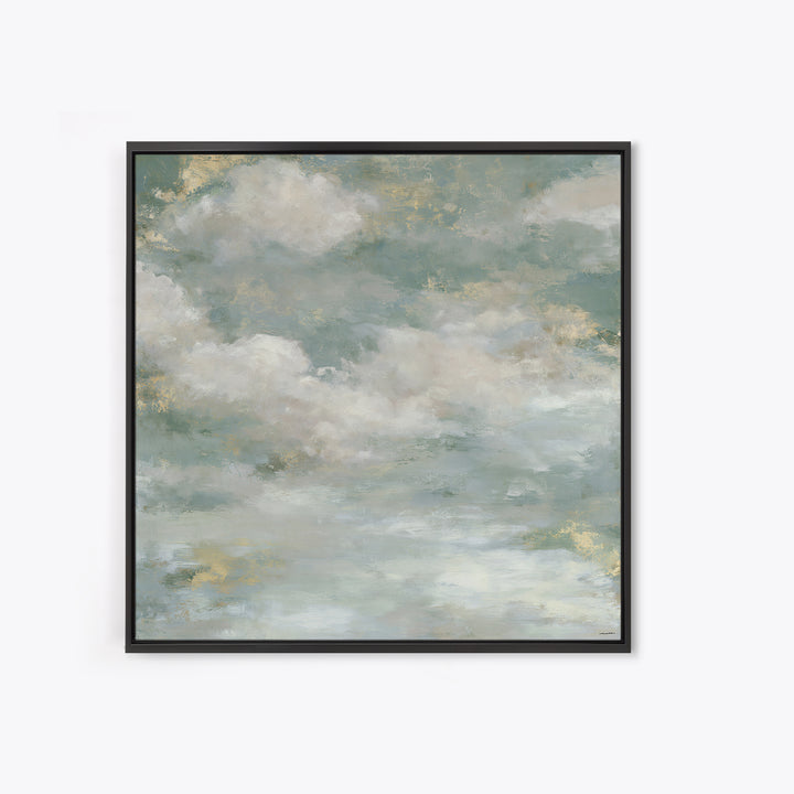 Soft Cloudscape in Cream and Sage Framed Canvas Print, Spa Art, Boho Decor, Spa Decor, Oil Painting, Serenity, Printable Art, SPA-1x1-61