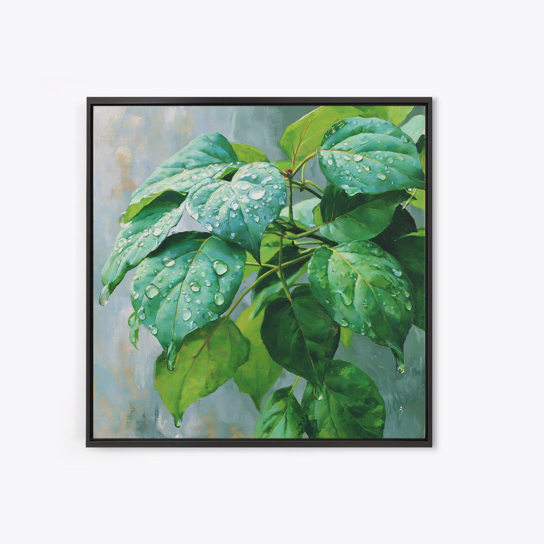 Rain on Leaves Framed Canvas Print, Spa Art, Animal Art, Spa Decor, Fine Art, Serenity, Gallery Decor, Neutral Decor, SPA-1x1-64