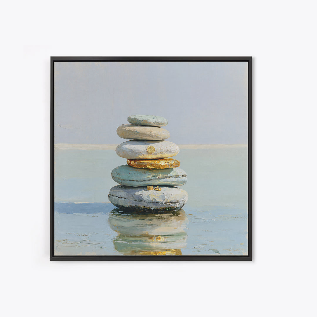 Stacked Stones Beside Calm Water Canvas Print, Spa Art, Black Woman Art, Spa Decor, Oil Painting, Serenity, Modern Home Decor, SPA-1x1-97