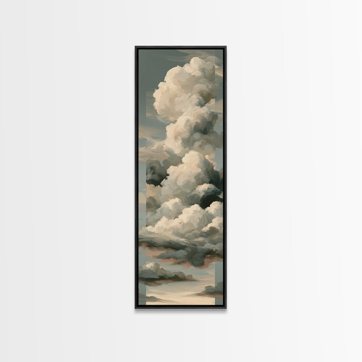 Soft Cloudscape in Cream and Sage Canvas Print, Spa Art, Wildlife Wall Art, Spa Decor, Watercolor Art, Serenity, SPA-1x3-1