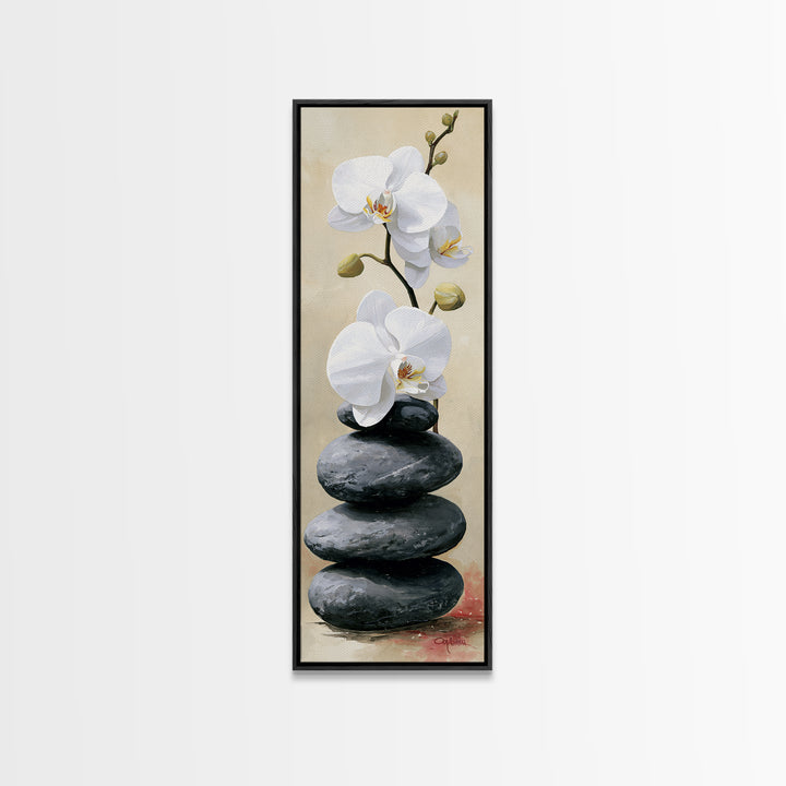 White Orchid on Smooth Gray Stone Canvas Print, Spa Art, Gallery Decor, Spa Decor, Fine Art, Serenity, Wall Art, Home Decor, SPA-1x3-14