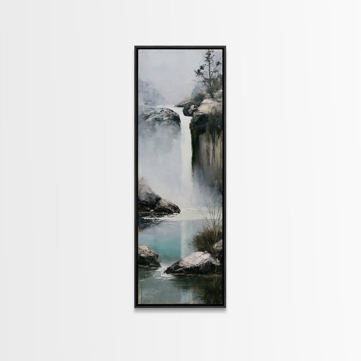 Serene Waterfall with Mist Framed Canvas Print, Spa Art, Hair Salon Wall Art, Spa Decor, Oil Painting, Serenity, SPA-1x3-30