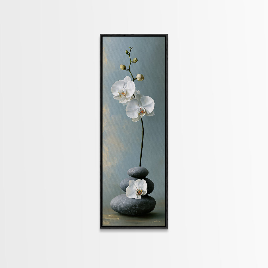 White Orchid on Smooth Gray Stone Canvas Print, Spa Art, Gallery Decor, Spa Decor, Fine Art, Serenity, Wall Art, Home Decor, SPA-1x3-38