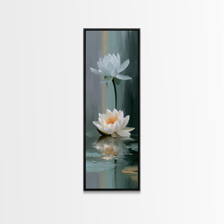 Lotus Flower Floating on Still Pond Canvas Print, Spa Art, Spa, Spa Decor, Oil Painting, Serenity, Teen Girl Room Decor, SPA-1x3-40