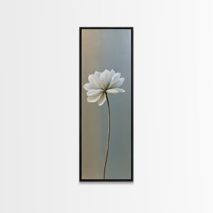 Single White Flower on Linen Ground Framed Canvas Print, Spa Art, Room Decor, Spa Decor, Fine Art, Serenity, Nature Prints, SPA-1x3-53