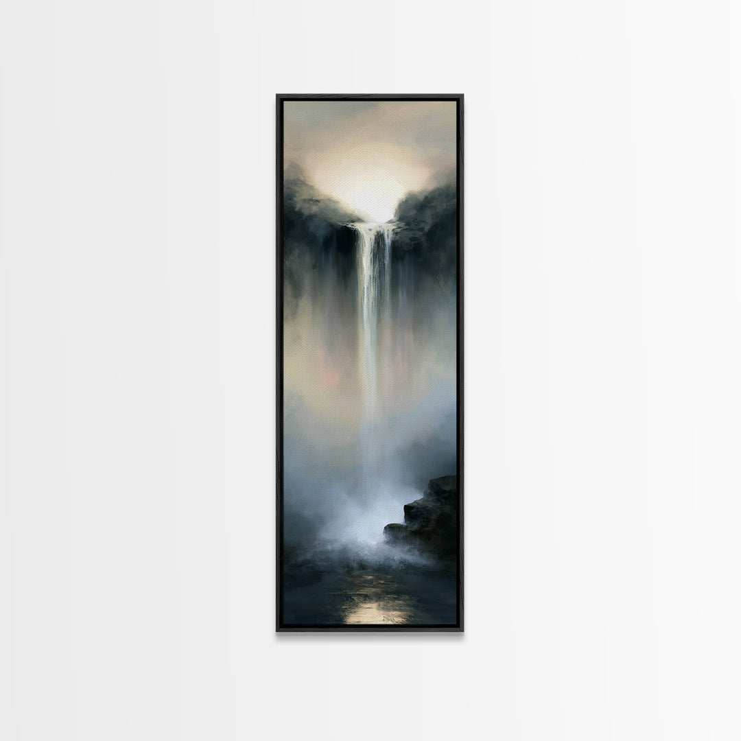 Serene Waterfall with Mist Framed Canvas Print, Spa Art, Hair Salon Wall Art, Spa Decor, Oil Painting, Serenity, SPA-1x3-54