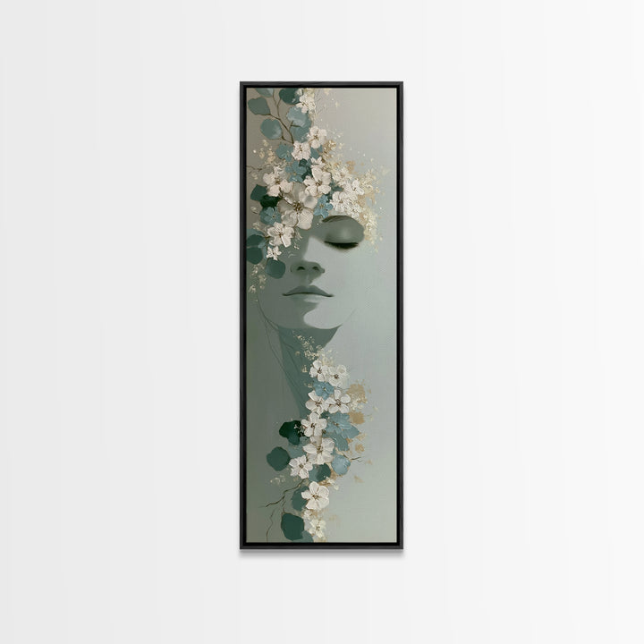 Minimal Face with Closed Eyes and Flowers Canvas Print, Spa Art, Dog Groomer Gifts, Spa Decor, Serenity, Fine Art Print, SPA-1x3-55