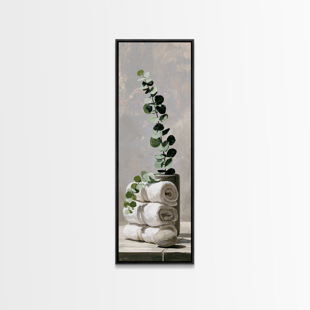 White Towels and Eucalyptus Without Room Context Canvas Print, Spa Art, Contemporary Art, Spa Decor, Abstract Art, Serenity, SPA-1x3-60