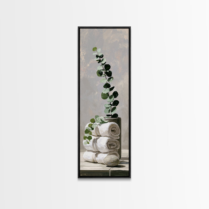 White Towels and Eucalyptus Without Room Context Canvas Print, Spa Art, Contemporary Art, Spa Decor, Abstract Art, Serenity, SPA-1x3-60
