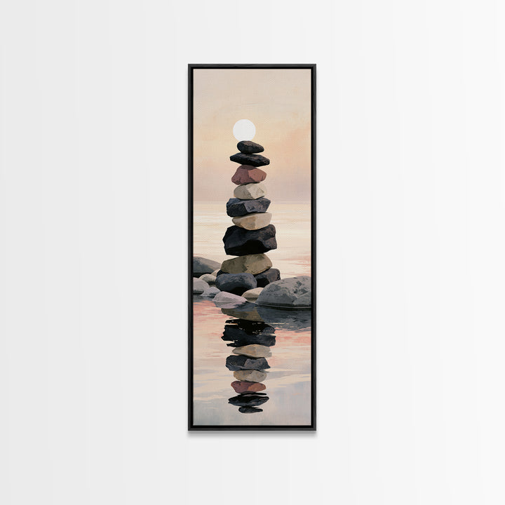 Stacked Stones Beside Calm Water Framed Canvas Print, Spa Art, Printable Wall Art, Spa Decor, Serenity, Feminine Wall Art, SPA-1x3-61