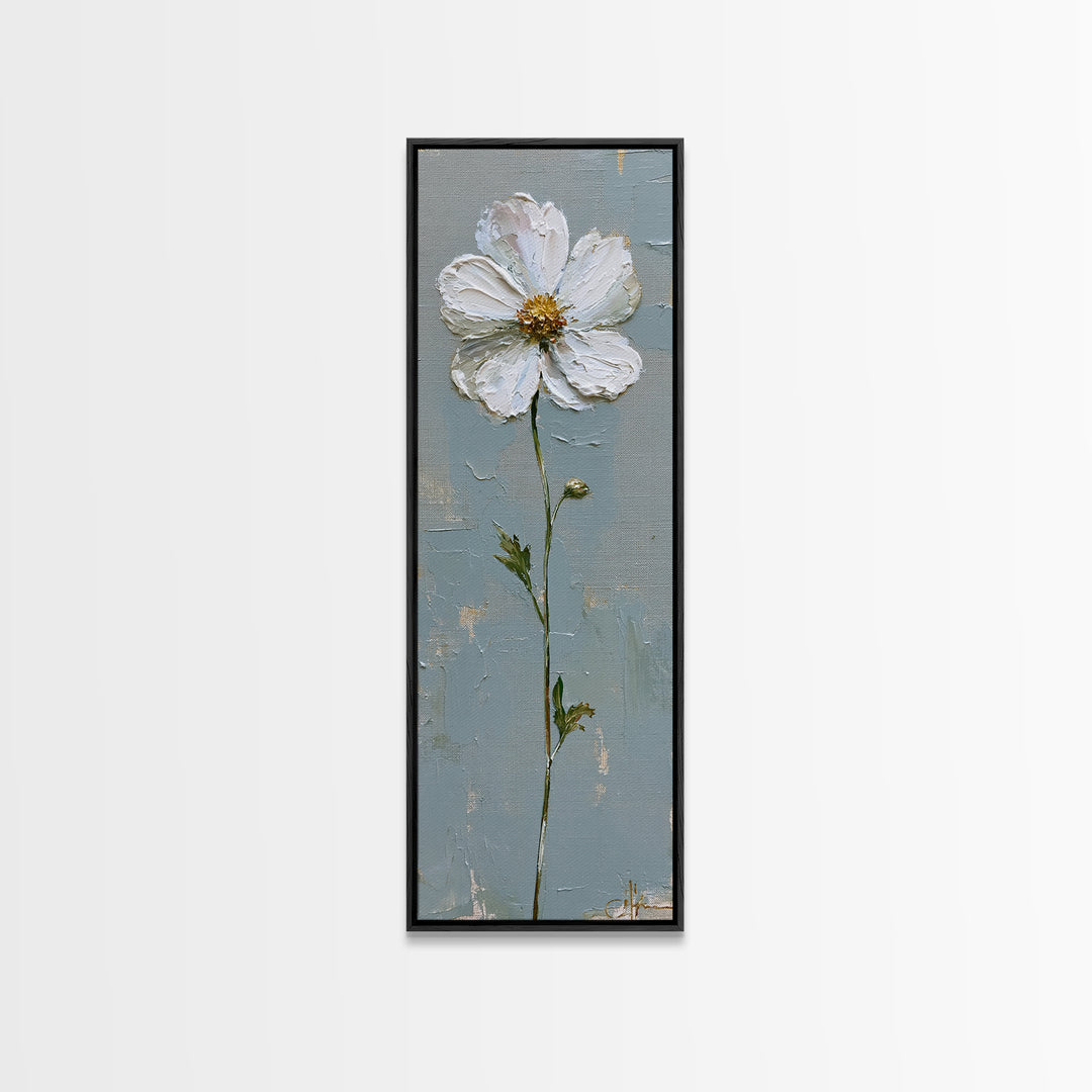 Single White Flower on Linen Ground Canvas Print, Spa Art, Art, Spa Decor, Fine Art, Serenity, Abstract Print, Minimalist Art, SPA-1x3-77