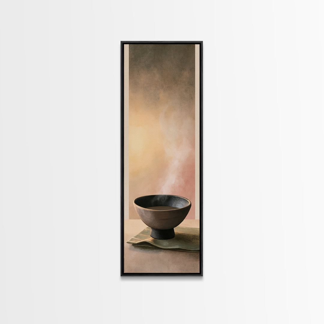 Tea Bowl and Steam Still Life Canvas Print, Spa Art, Boho Decor, Spa Decor, Oil Painting, Serenity, Printable Art, SPA-1x3-82