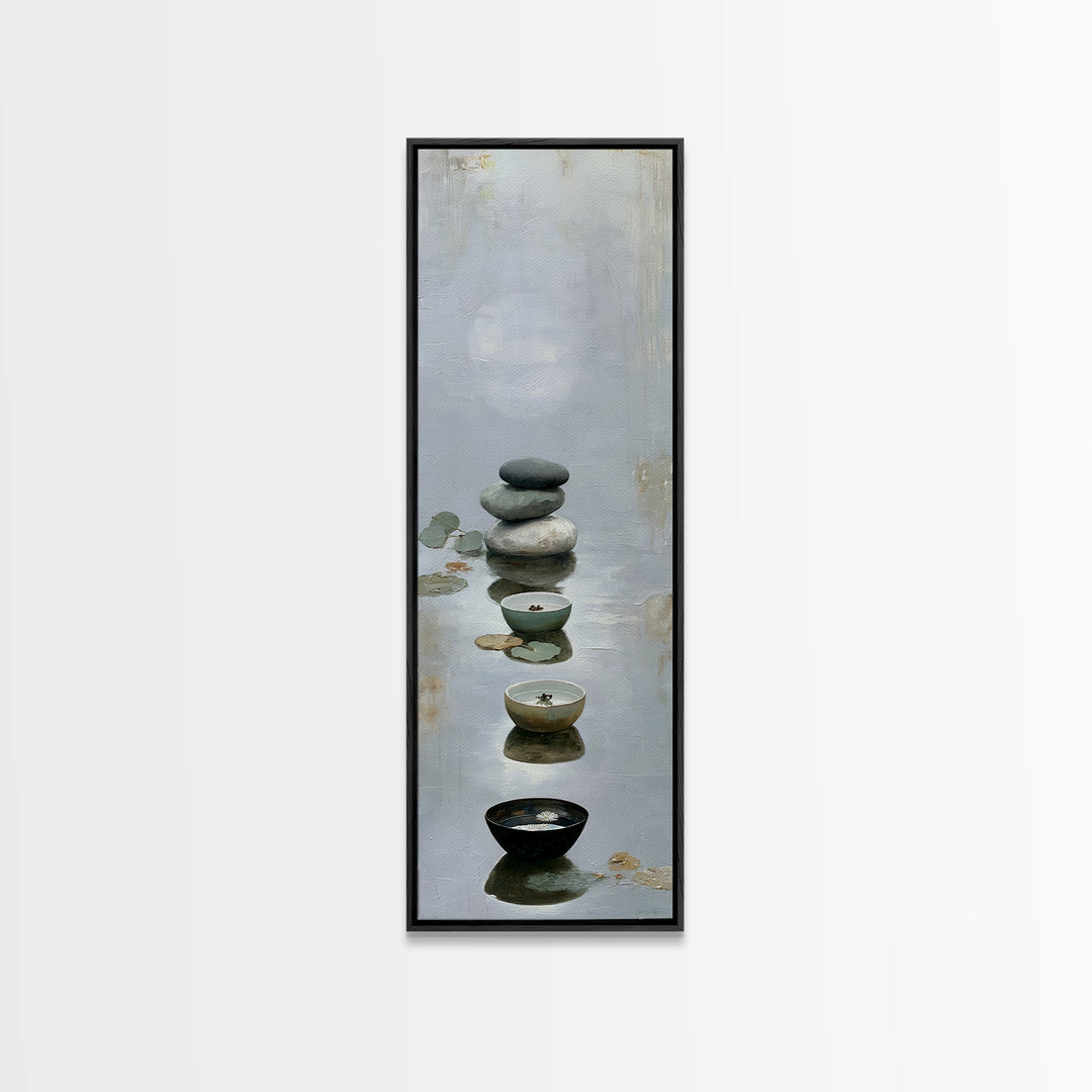 Moonlit Lake Reflection Framed Canvas Print, Spa Art, Tarot Card Art, Spa Decor, Fine Art, Serenity, Textured Painting, SPA-1x3-83