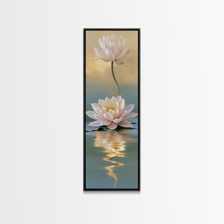 Lotus Flower Floating on Still Pond Canvas Print, Spa Art, Spa Wall Art, Spa Decor, Watercolor Art, Serenity, SPA-1x3-88