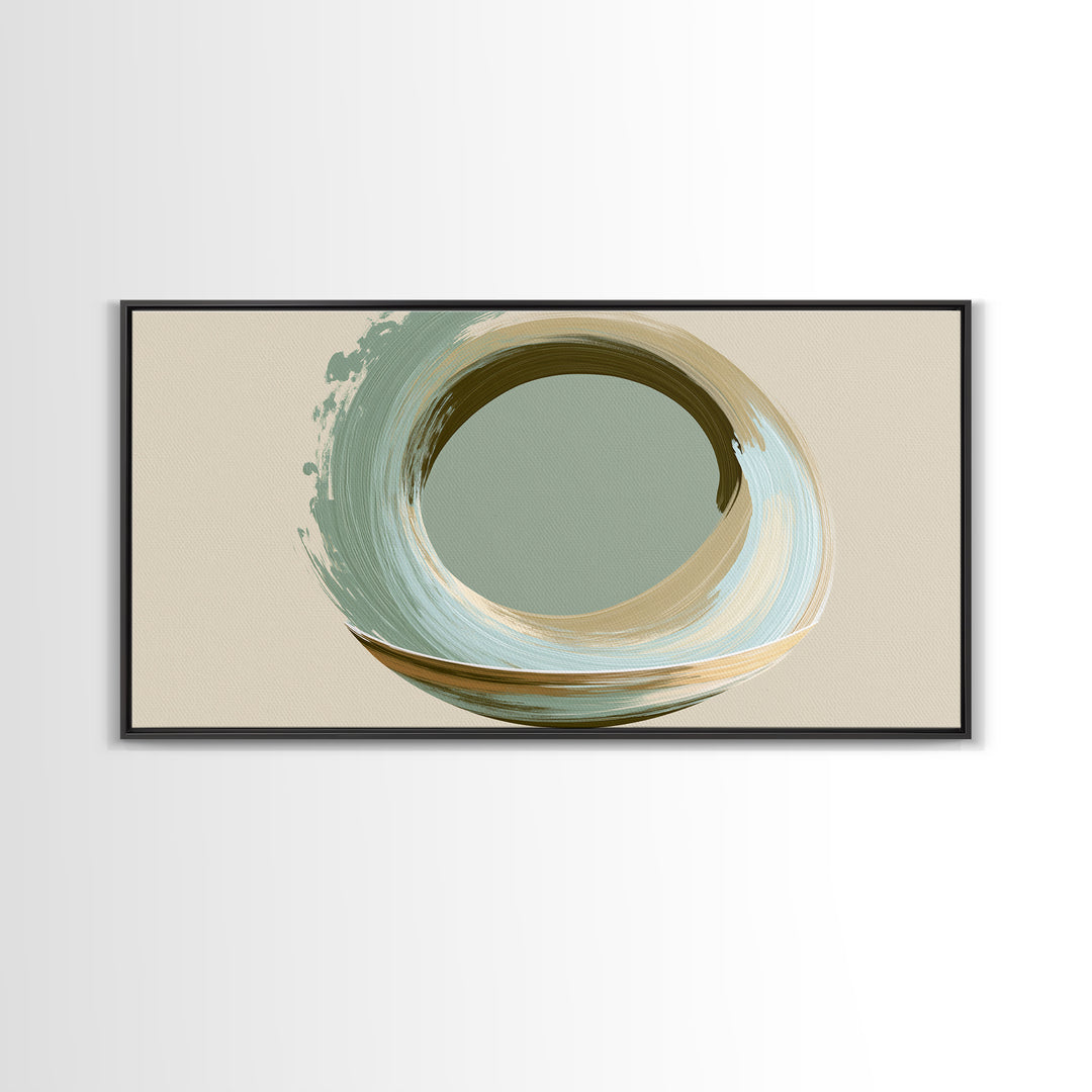 Minimal Zen Circle Brushstroke Framed Canvas Print, Spa Art, Salon Decor, Spa Decor, Fine Art, Serenity, Statement Artwork, SPA-2x1-100