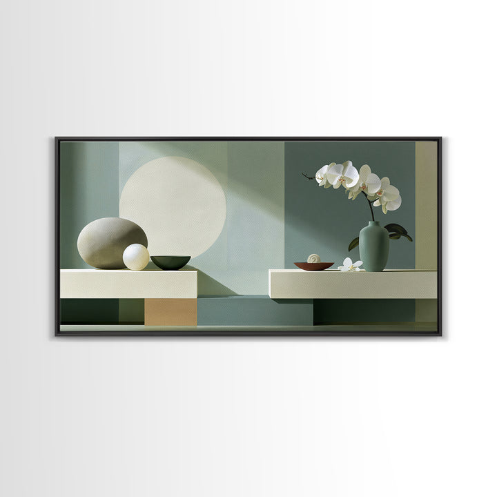 Sage and Ivory Geometric Calm Composition Canvas Print, Spa Art, Wall Art Print, Spa Decor, Abstract Art, Serenity, Animal Art, SPA-2x1-17