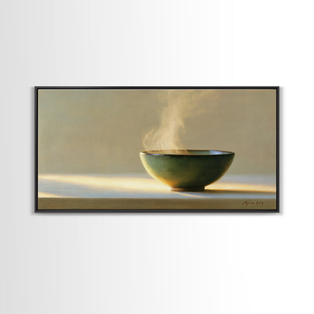 Tea Bowl and Steam Still Life Framed Canvas Print, Spa Art, Art Print, Spa Decor, Serenity, Botanical Art, Nature Prints, SPA-2x1-18