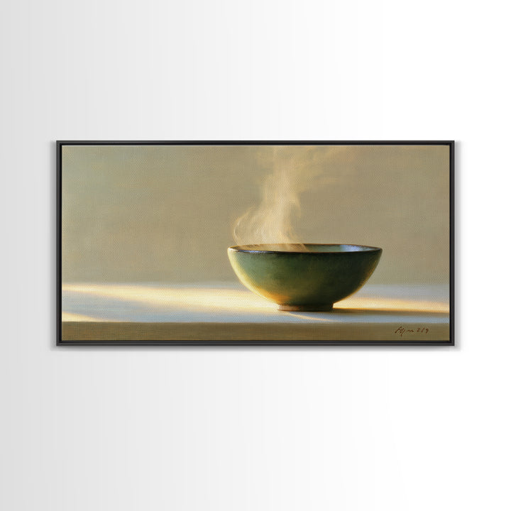 Tea Bowl and Steam Still Life Framed Canvas Print, Spa Art, Art Print, Spa Decor, Serenity, Botanical Art, Nature Prints, SPA-2x1-18