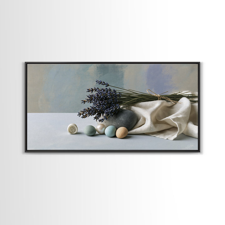 Lavender Bundle with Soft Shadow Framed Canvas Print, Spa Art, Boho Decor, Spa Decor, Oil Painting, Serenity, Printable Art, SPA-2x1-27