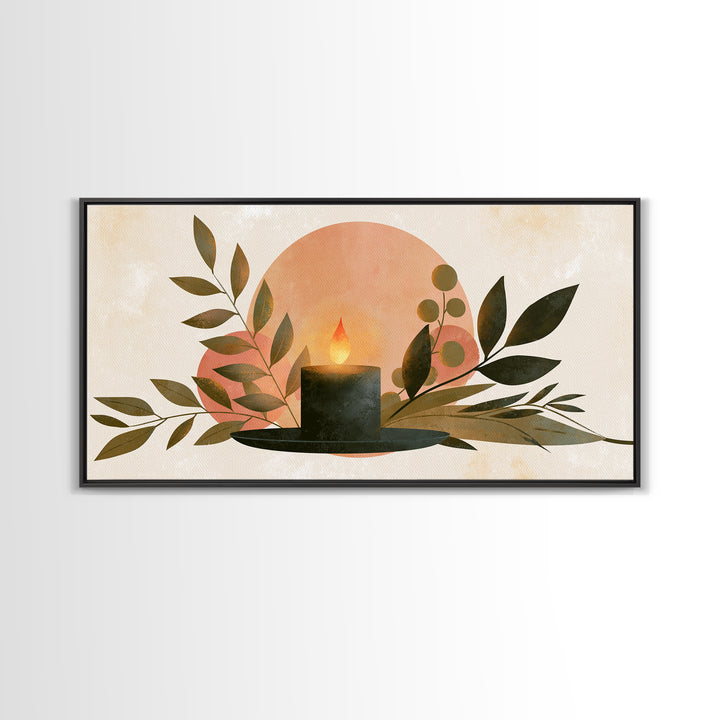 Warm Candle Flame Framed Canvas Print, Spa Art, Nature Prints, Spa Decor, Watercolor Art, Serenity, Dog Groomer Gifts, SPA-2x1-29
