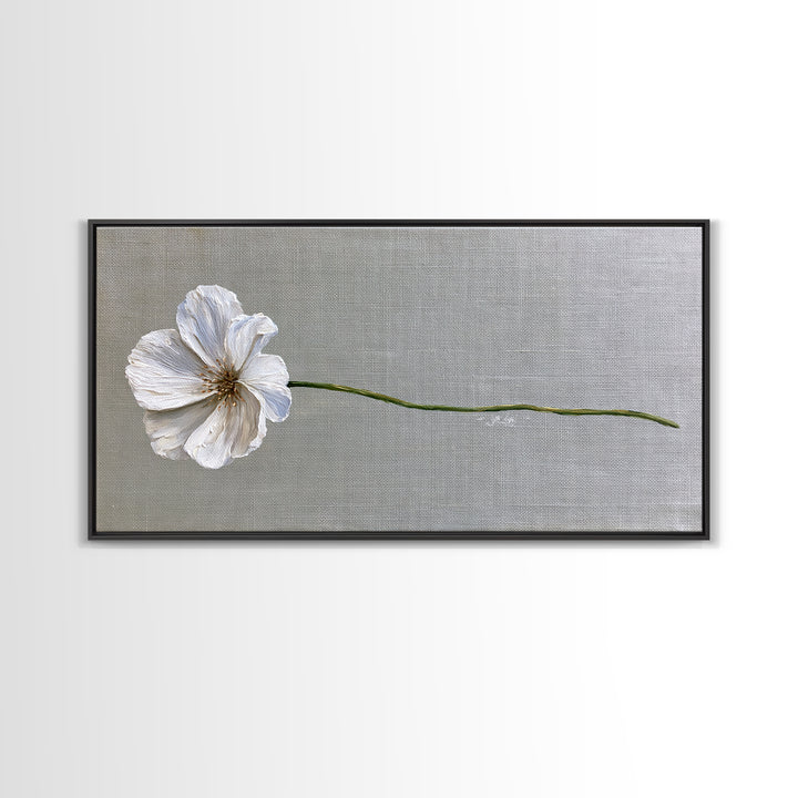 Single White Flower on Linen Ground Framed Canvas Print, Spa Art, Printable Art, Spa Decor, Watercolor Art, Serenity, SPA-2x1-37