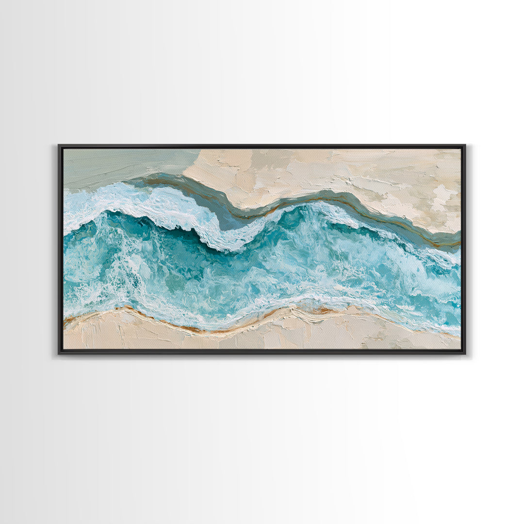 Blue Lagoon Water Seen from Above Framed Canvas Print, Spa Art, Art, Spa Decor, Serenity, Abstract Print, Minimalist Art, SPA-2x1-40