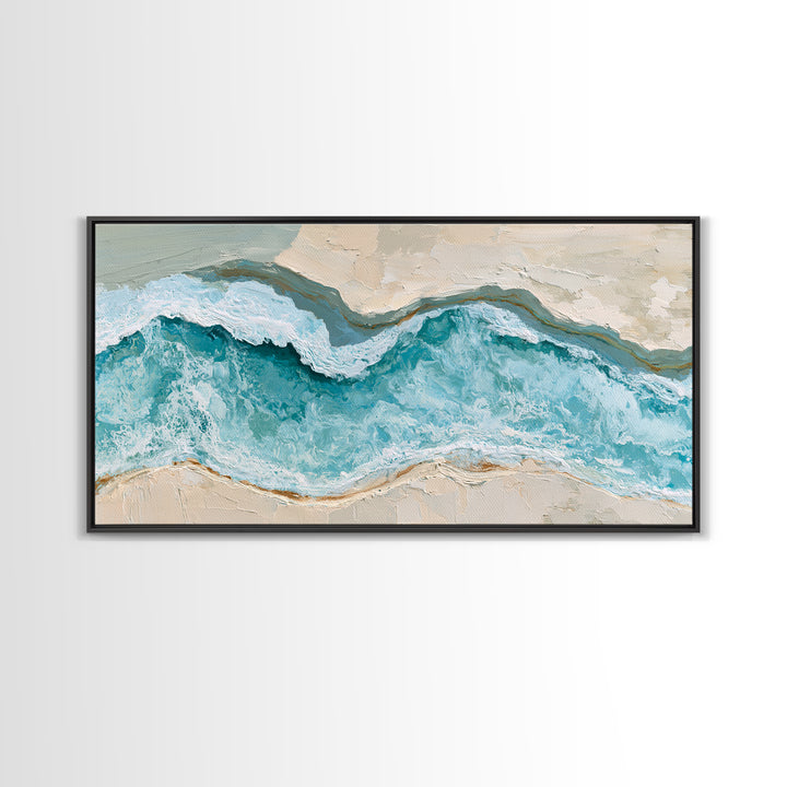 Blue Lagoon Water Seen from Above Framed Canvas Print, Spa Art, Art, Spa Decor, Serenity, Abstract Print, Minimalist Art, SPA-2x1-40