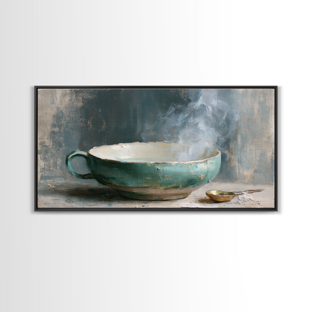 Tea Bowl and Steam Still Life Framed Canvas Print, Spa Art, Art Print, Spa Decor, Serenity, Botanical Art, Nature Prints, SPA-2x1-42