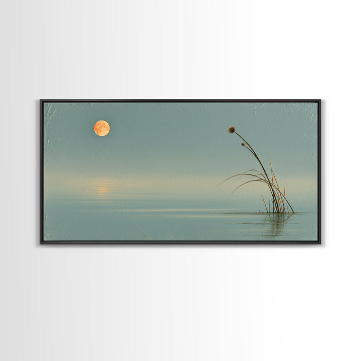 Moonlit Lake Reflection Framed Canvas Print, Spa Art, Botanical Art, Spa Decor, Oil Painting, Serenity, Fashion Wall Art, SPA-2x1-43