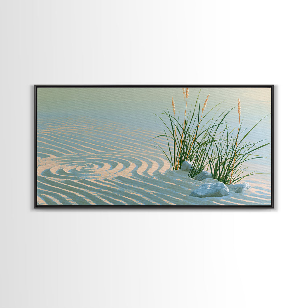 Sand Garden Lines Framed Canvas Print, Spa Art, Wall Art Print, Spa Decor, Fine Art, Serenity, Animal Art, Modern Home Decor, SPA-2x1-56