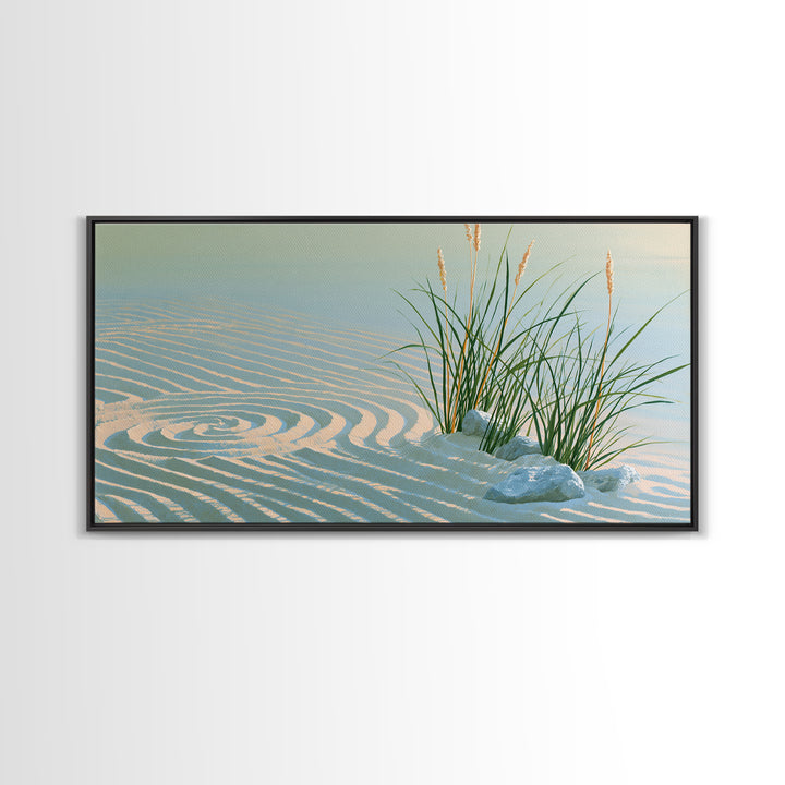 Sand Garden Lines Framed Canvas Print, Spa Art, Wall Art Print, Spa Decor, Fine Art, Serenity, Animal Art, Modern Home Decor, SPA-2x1-56