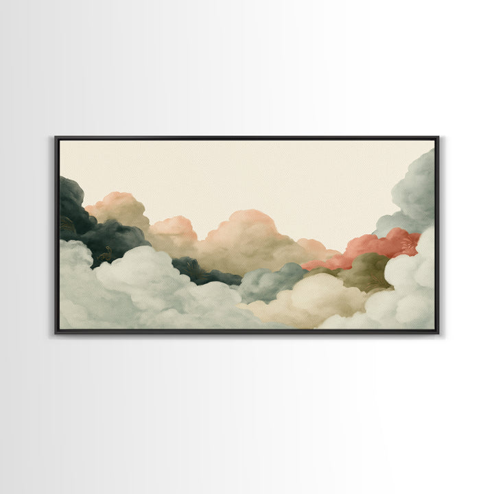 Soft Cloudscape in Cream and Sage Canvas Print, Spa Art, Travel Poster, Spa Decor, Fine Art, Serenity, Salon Decor, City Art, SPA-2x1-57