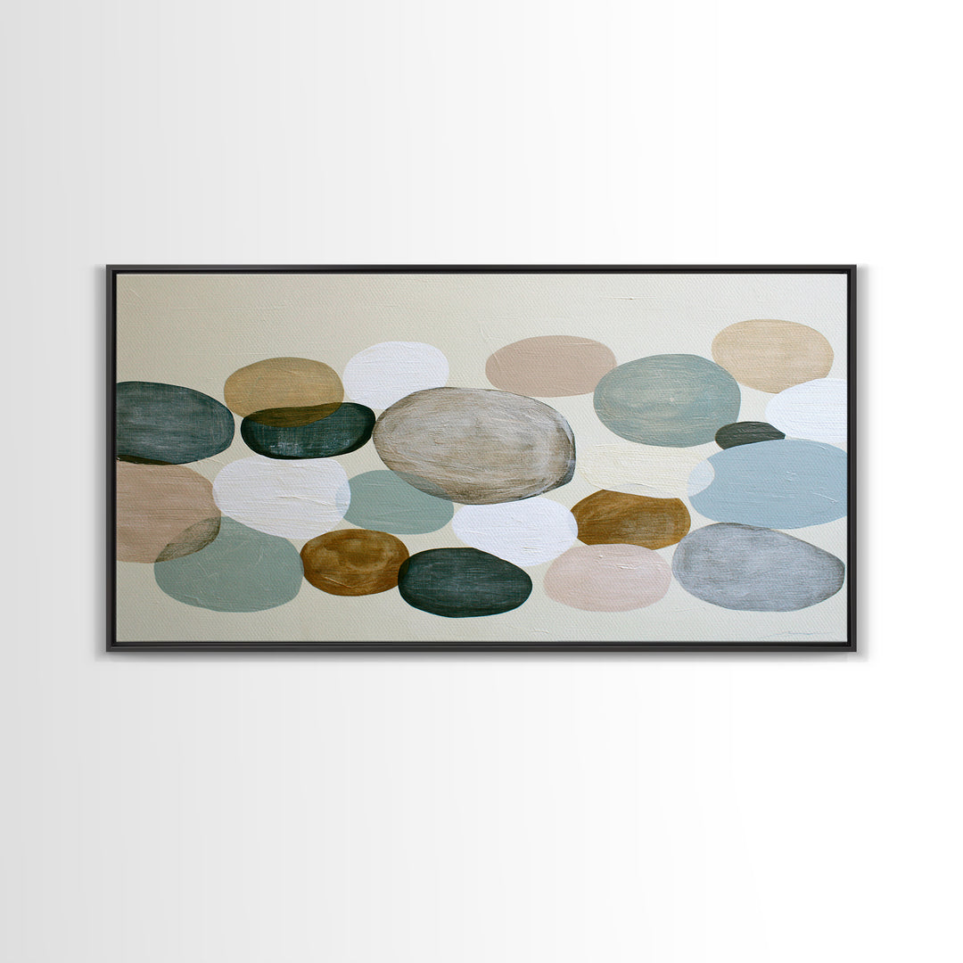 Pebble Texture Abstract Framed Canvas Print, Spa Art, City Art, Spa Decor, Abstract Art, Serenity, Boho Decor, SPA-2x1-59
