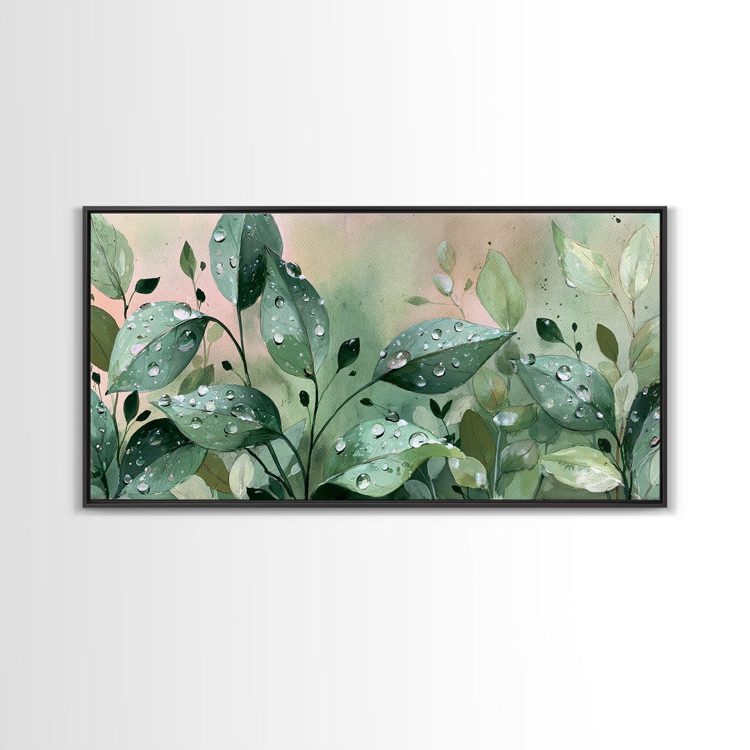 Rain on Leaves Framed Canvas Print, Spa Art, Black Woman Art, Spa Decor, Oil Painting, Serenity, Modern Home Decor, SPA-2x1-60